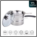 20cm Stainless steel steaming hot pot, pasta cooking pot with folding handle colander